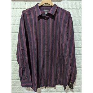 INC International Concepts Men's Burgundy & Black Striped Button Front Shirt Siz